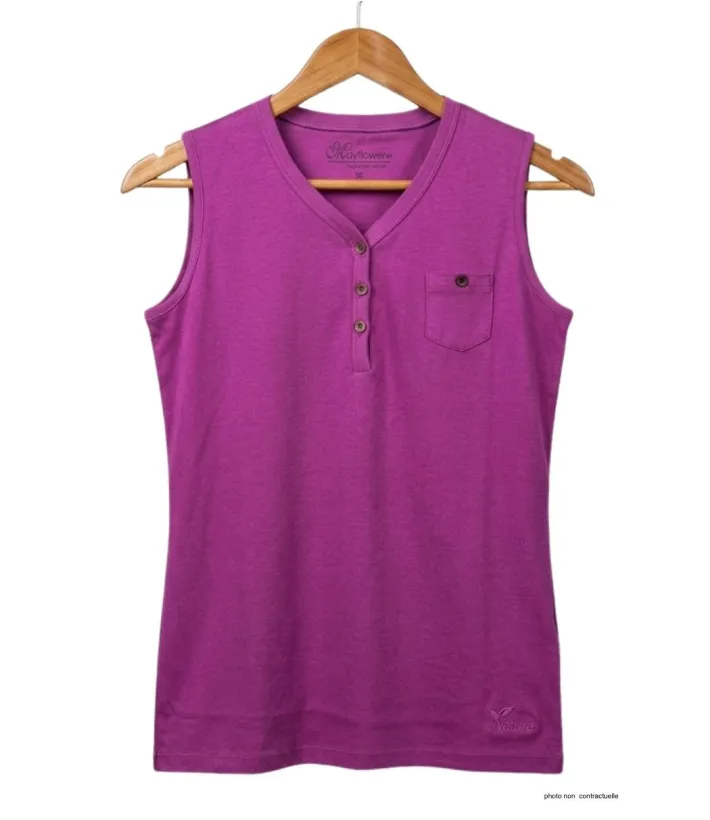 Débardeur pourpre femme MAYFLOWER DARGO3 - Coton & Col Tunisien