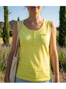 Débardeur femme en coton flammé jaune lemon col rond boutonné MAYFLOWER modèle DONALD2