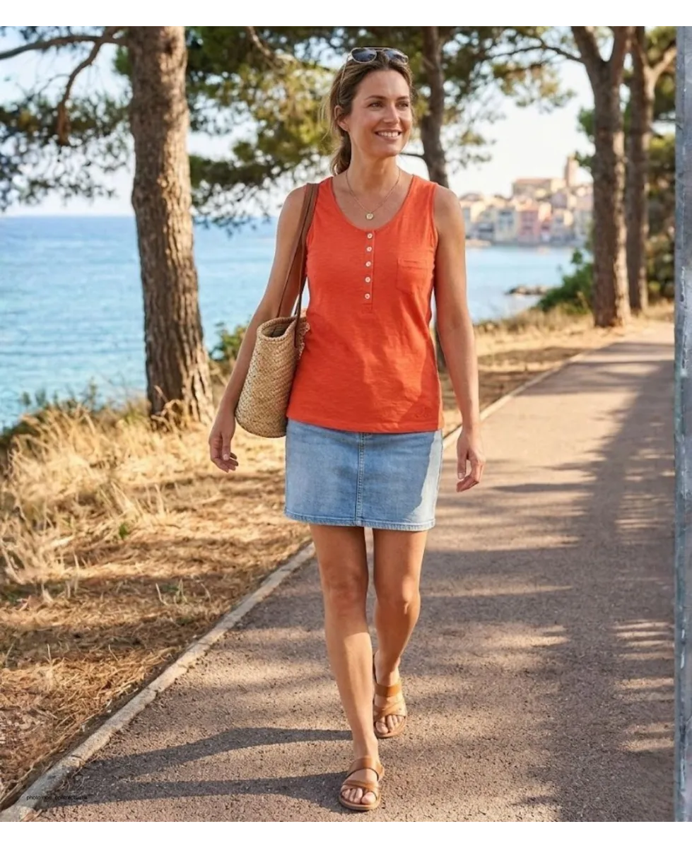 Mayflower ANDY2O Débardeur Homme Orange Col Tunisien Coton