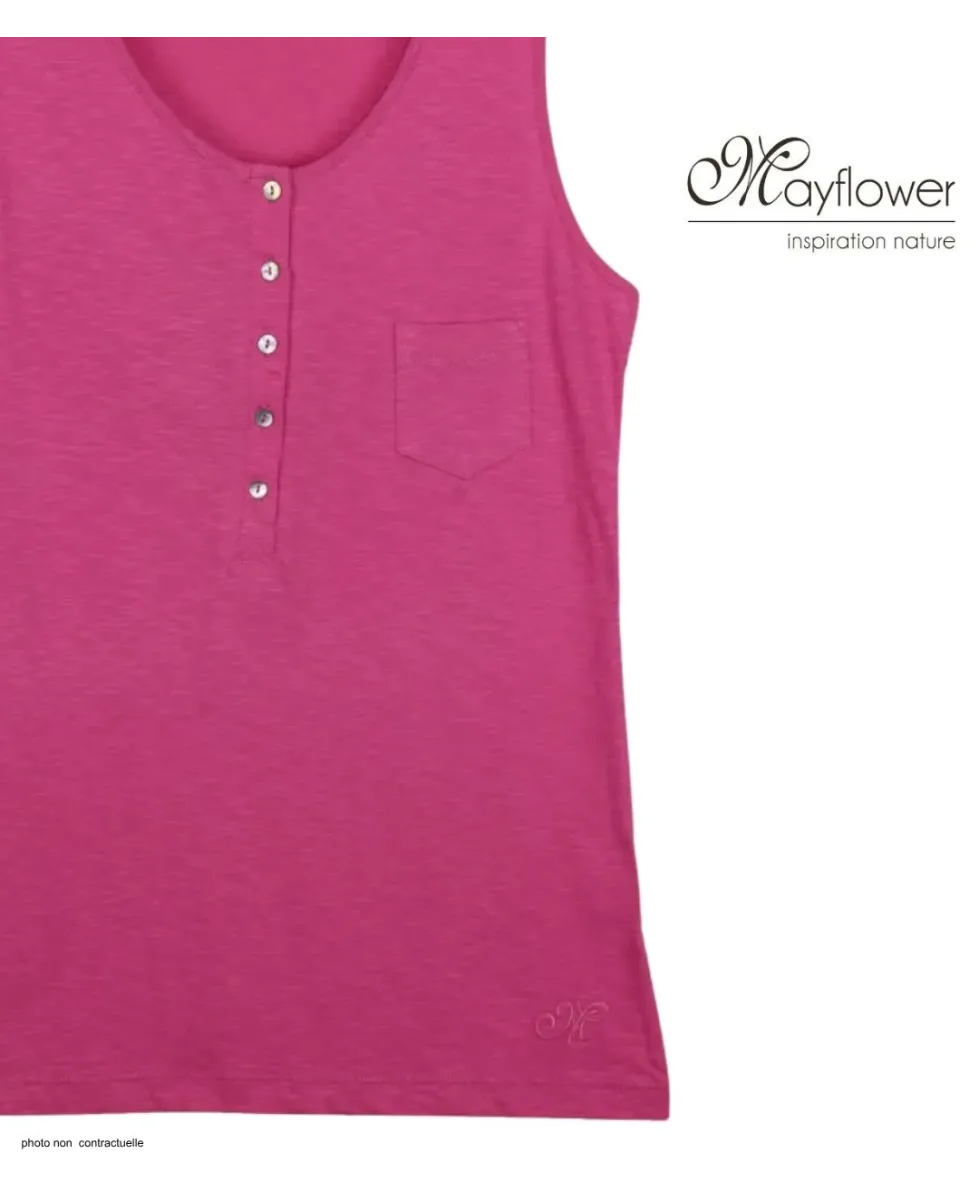 Mayflower ANDY3F Débardeur Femme Fuchsia Col Tunisien Coton