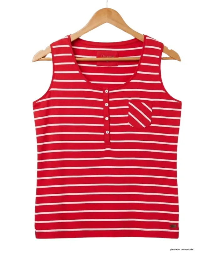 Axone EMIRAT1R Débardeur Grande Taille Coton Rayé Rouge