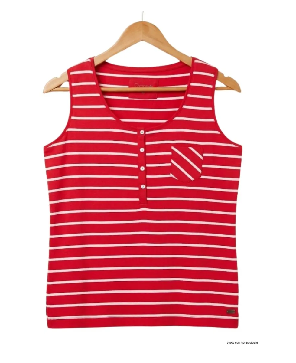 Axone EMIRAT1R Débardeur Grande Taille Coton Rayé Rouge