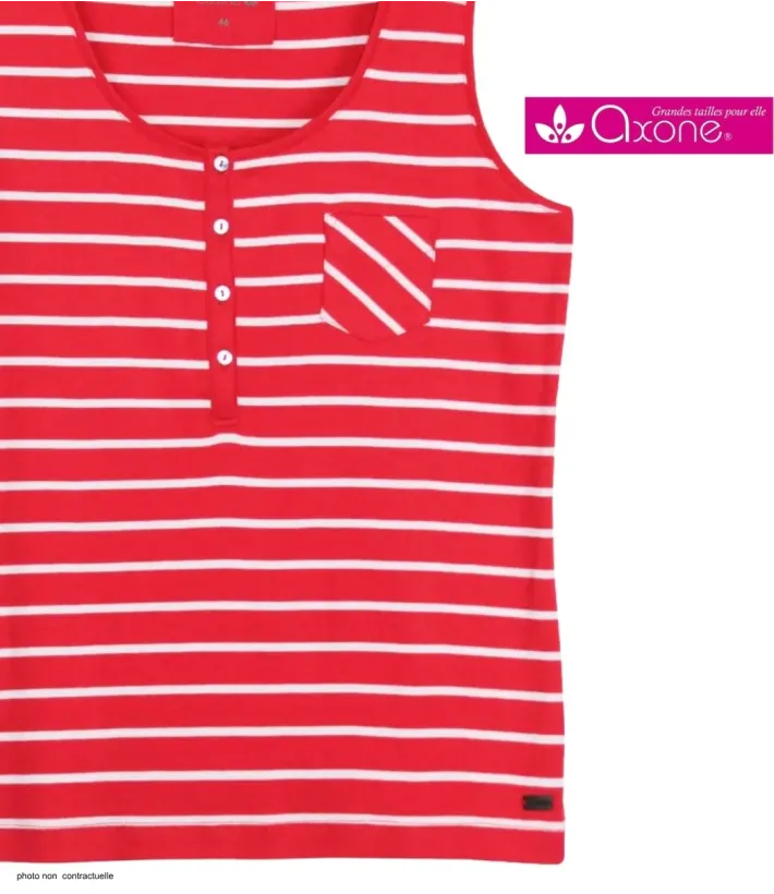 Axone EMIRAT1R Débardeur Grande Taille Coton Rayé Rouge
