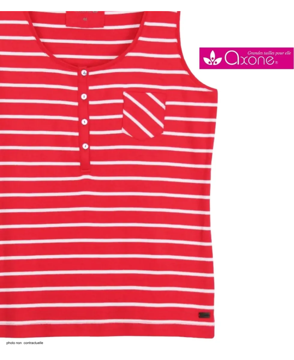 Axone EMIRAT1R Débardeur Grande Taille Coton Rayé Rouge