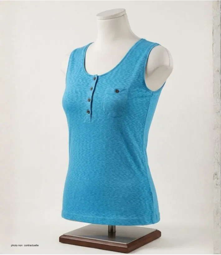 Axone GRAZIA1 Débardeur Grande Taille Coton Flammé Bleu