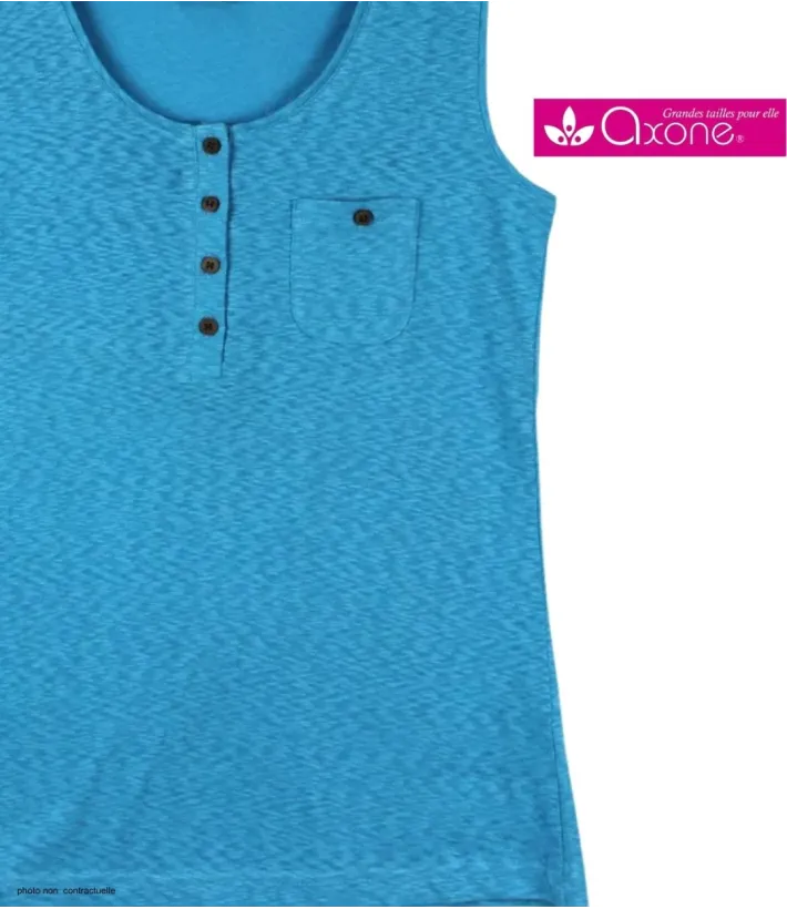 Axone GRAZIA1 Débardeur Grande Taille Coton Flammé Bleu