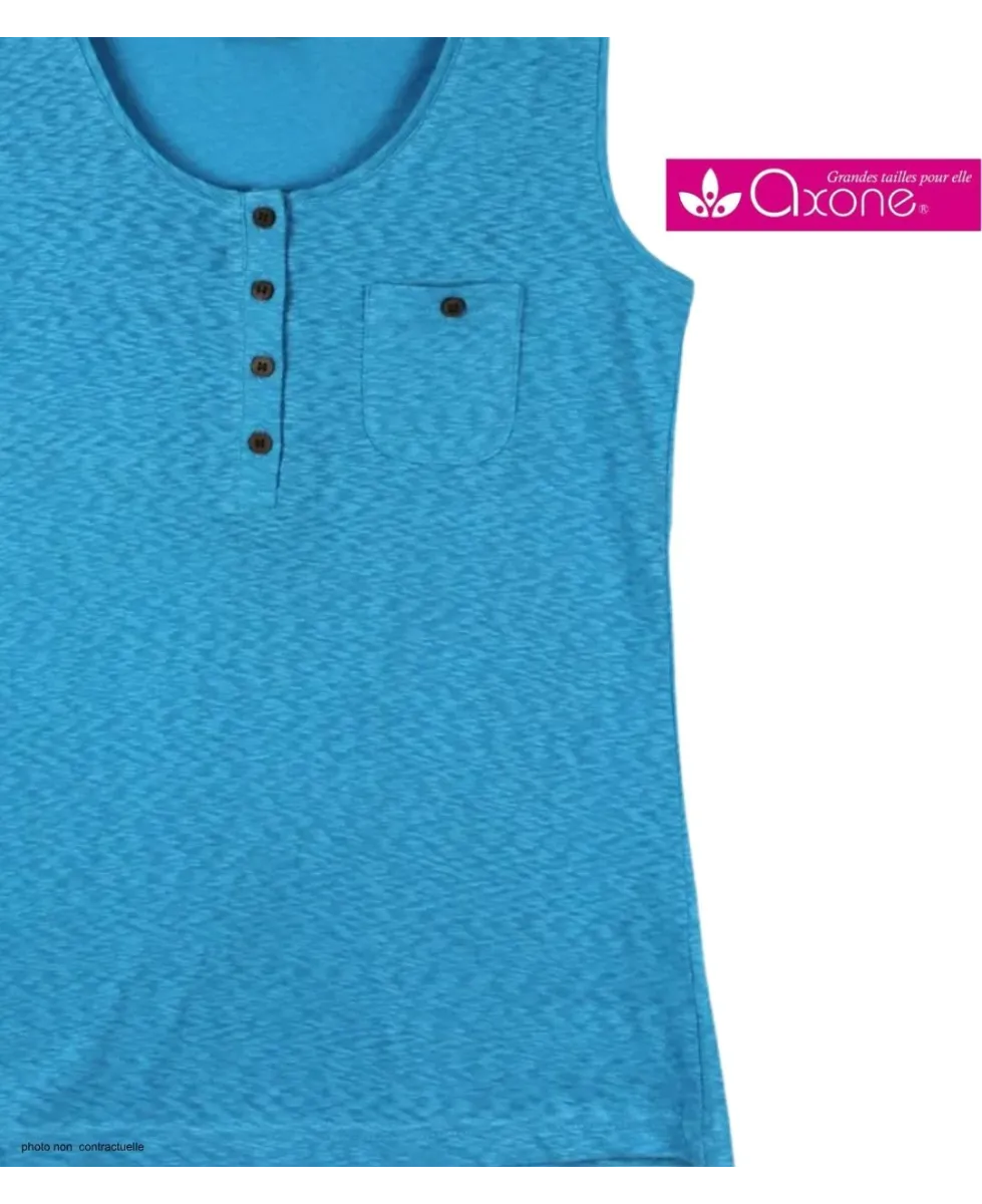 Axone GRAZIA1 Débardeur Grande Taille Coton Flammé Bleu