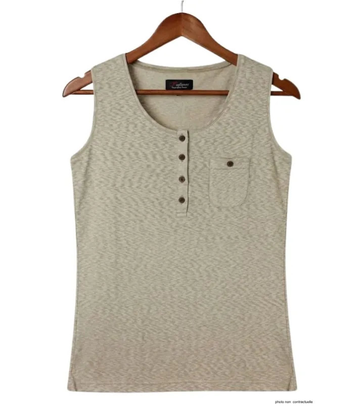 Axone GRAZIA3 Débardeur Grande Taille Coton Flammé Beige