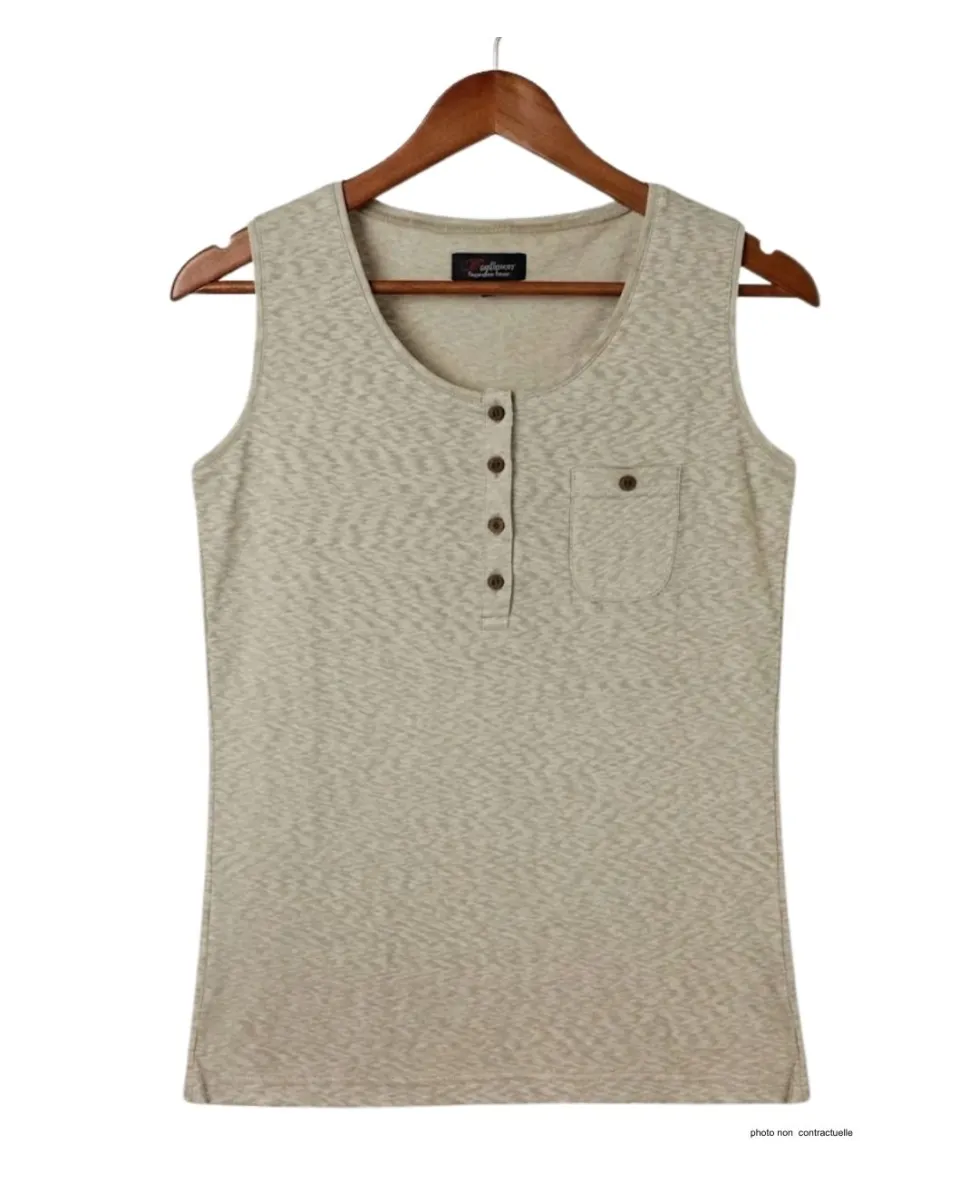 Axone GRAZIA3 Débardeur Grande Taille Coton Flammé Beige