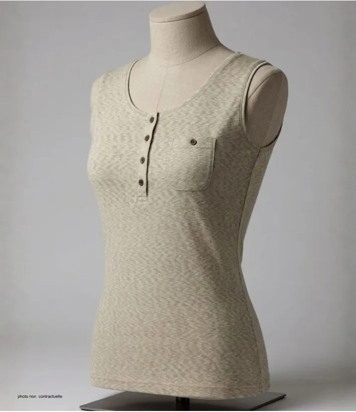 Axone GRAZIA3 Débardeur Grande Taille Coton Flammé Beige