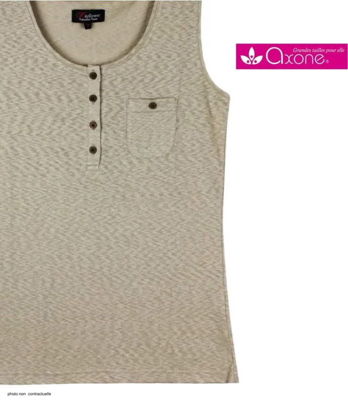 Axone GRAZIA3 Débardeur Grande Taille Coton Flammé Beige