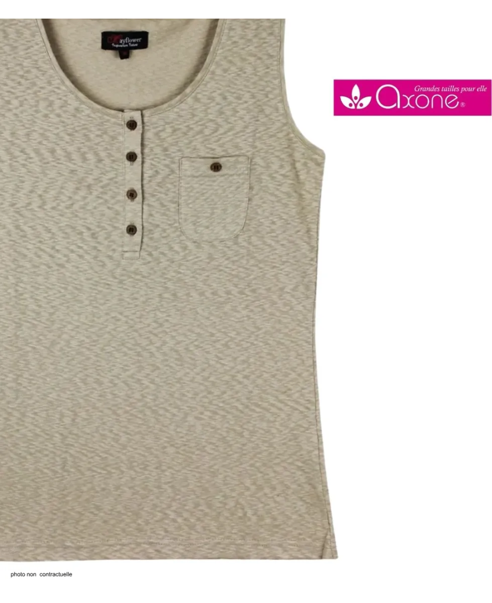Axone GRAZIA3 Débardeur Grande Taille Coton Flammé Beige