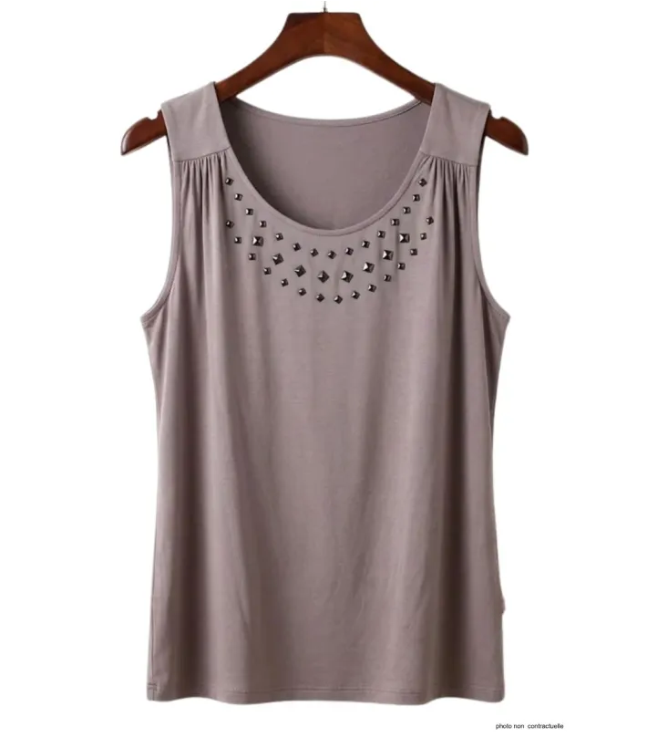 Axone TF344T Débardeur Grande Taille Stretch Taupe Clous