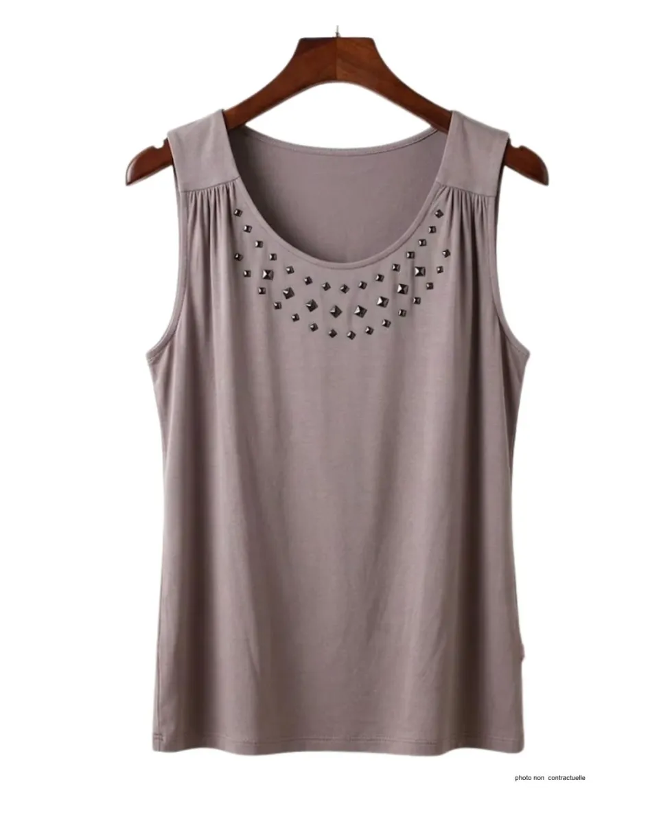 Axone TF344T Débardeur Grande Taille Stretch Taupe Clous