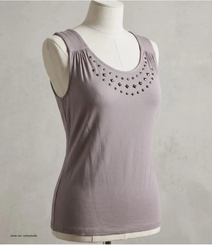 Axone TF344T Débardeur Grande Taille Stretch Taupe Clous