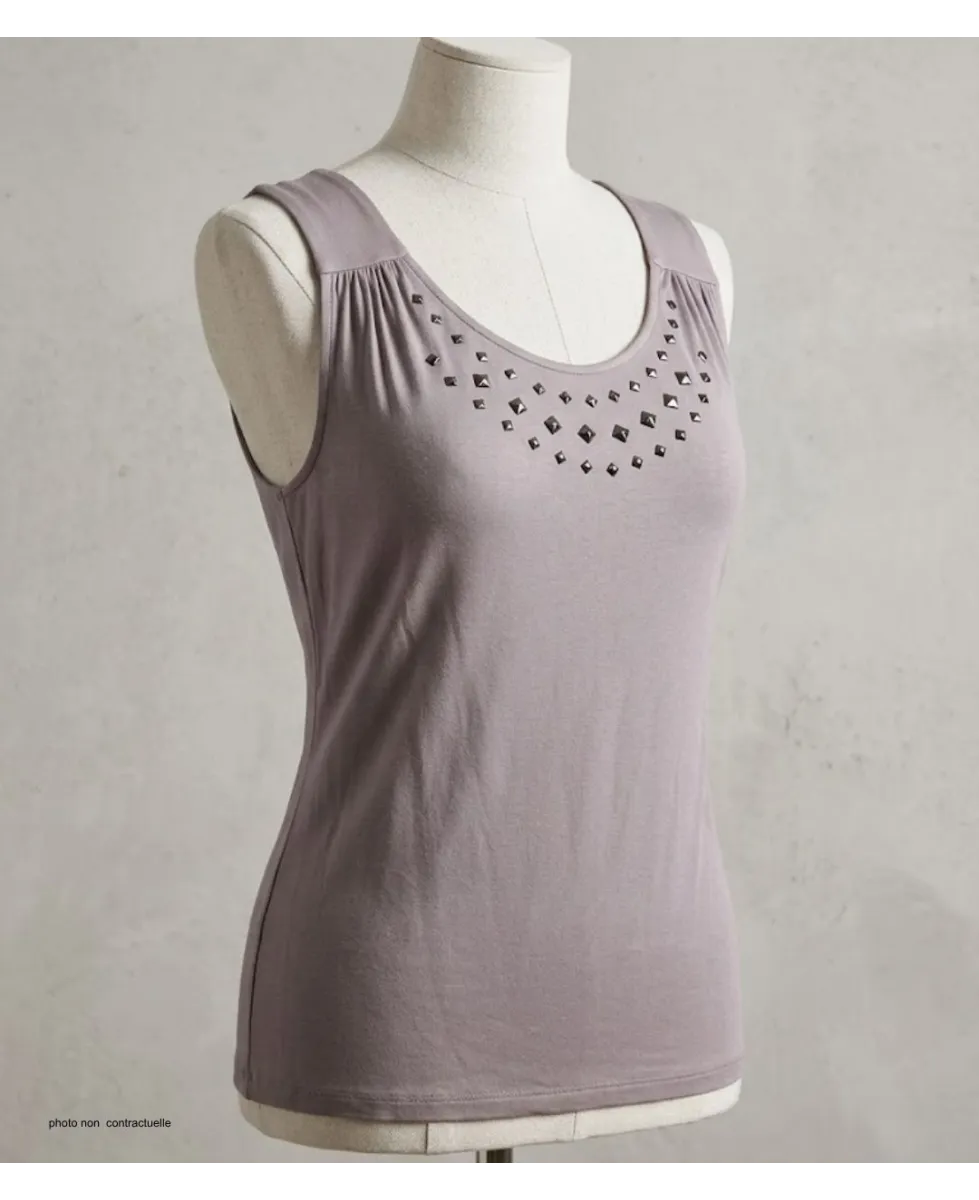 Axone TF344T Débardeur Grande Taille Stretch Taupe Clous