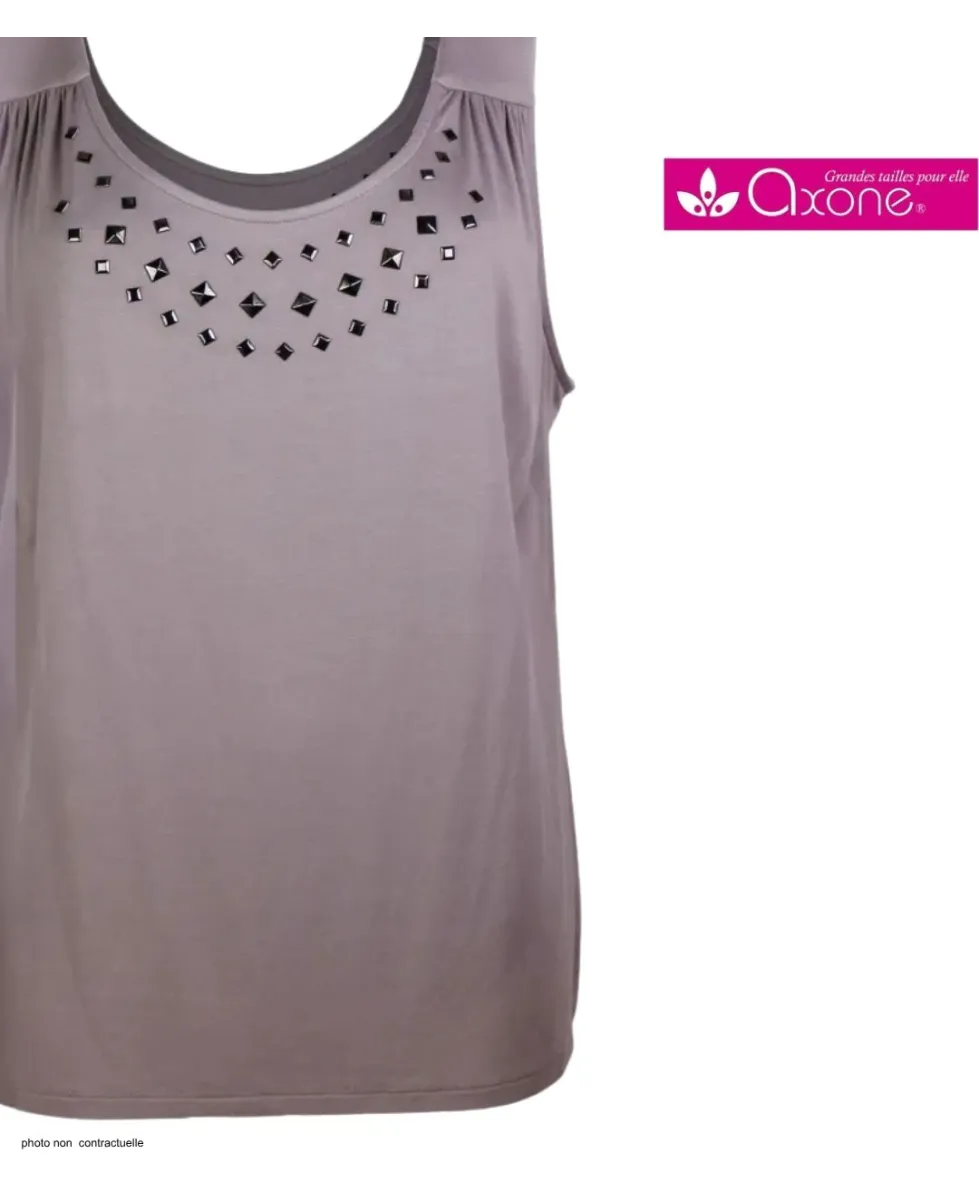 Axone TF344T Débardeur Grande Taille Stretch Taupe Clous