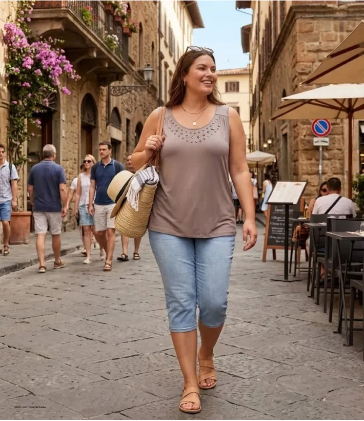 Axone TF344T Débardeur Grande Taille Stretch Taupe Clous