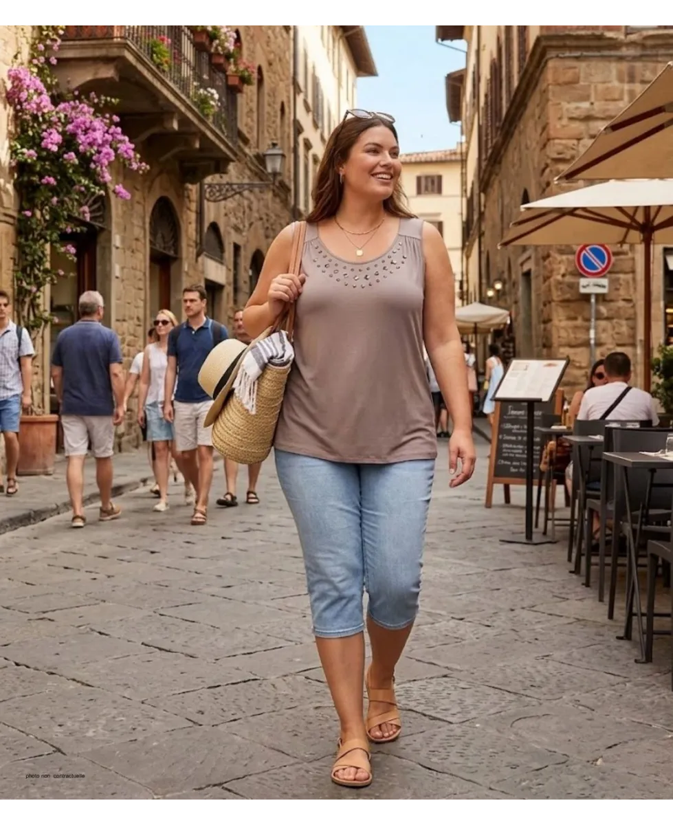 Axone TF344T Débardeur Grande Taille Stretch Taupe Clous