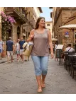 Axone TF344T Débardeur Grande Taille Stretch Taupe Clous