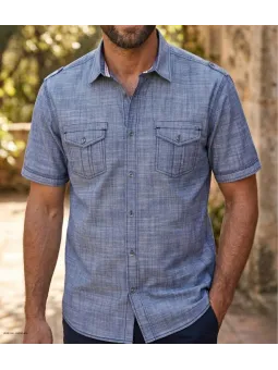 Chemise manches courtes CHALLENGER B3132A : style coton texturé