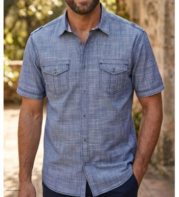 Chemise manches courtes CHALLENGER B3132A : style coton texturé