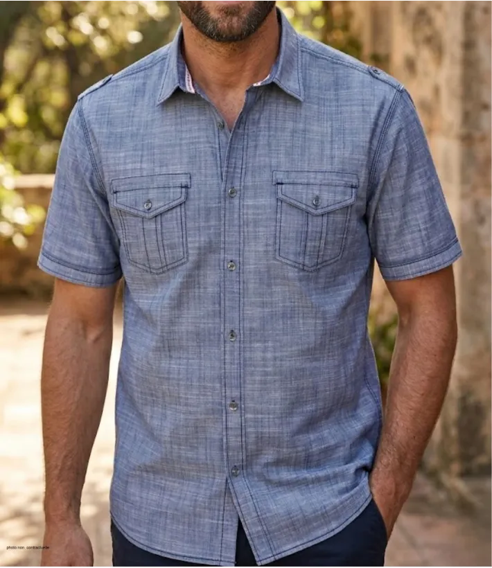 Chemise manches courtes CHALLENGER B3132A : style coton texturé