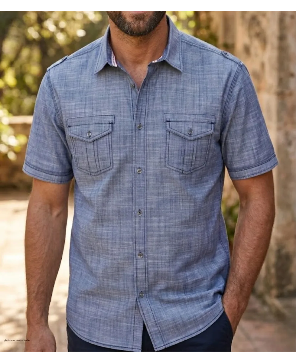 Chemise manches courtes CHALLENGER B3132A : style coton texturé