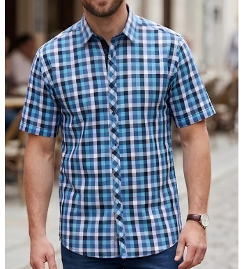 CHALLENGER B3141A - Chemise manches courtes confort turquoise