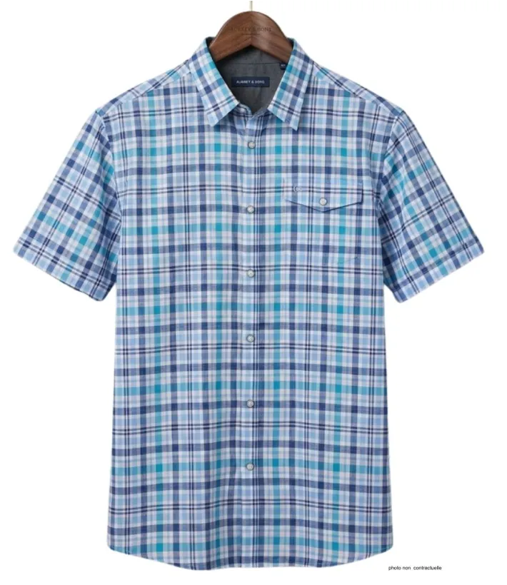 CHALLENGER CH4006 Chemise Manches Courtes 100% Coton Bleu