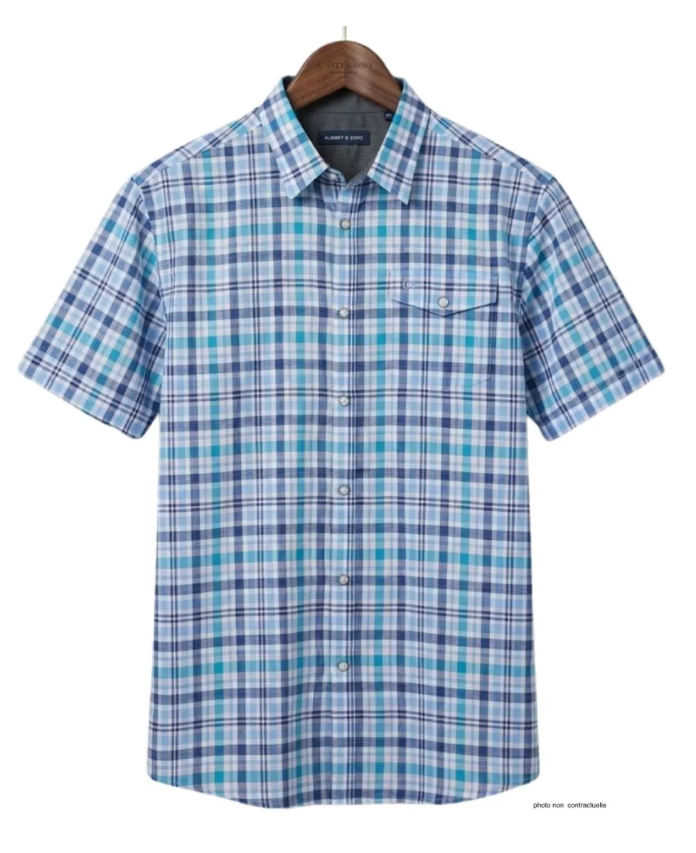 CHALLENGER CH4006 Chemise Manches Courtes 100% Coton Bleu