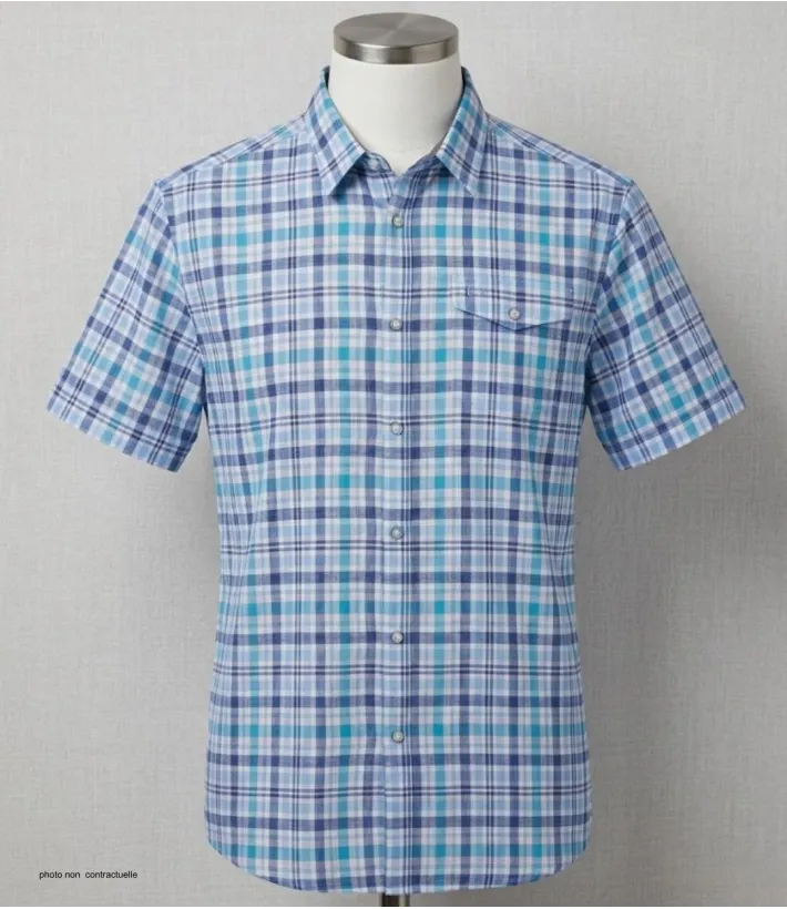CHALLENGER CH4006 Chemise Manches Courtes 100% Coton Bleu