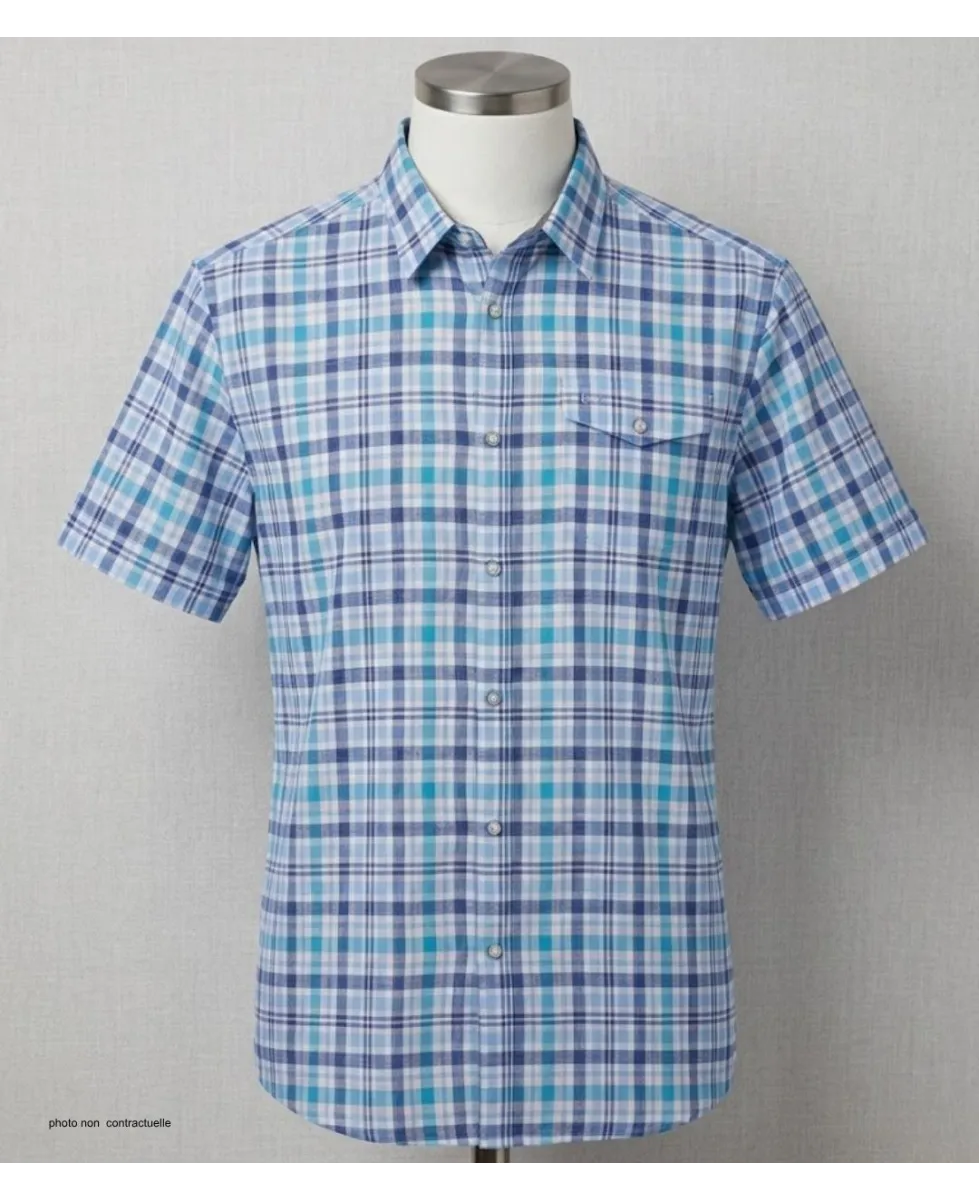 CHALLENGER CH4006 Chemise Manches Courtes 100% Coton Bleu