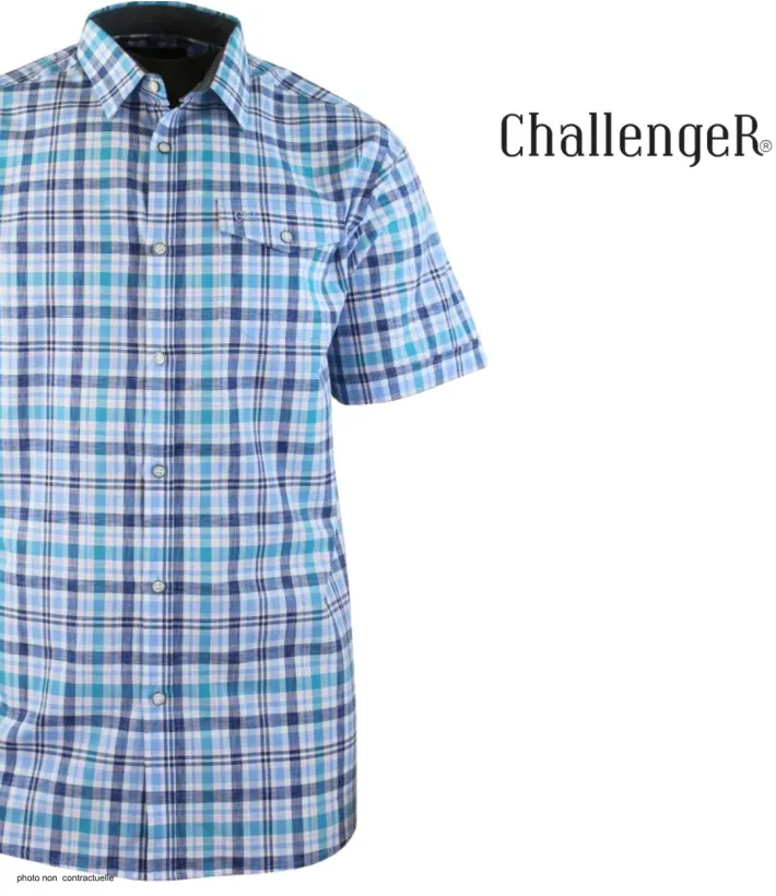 CHALLENGER CH4006 Chemise Manches Courtes 100% Coton Bleu