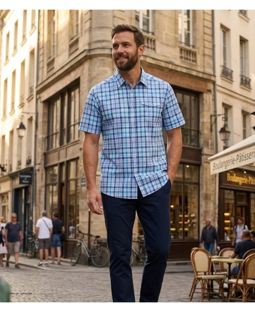 CHALLENGER CH4006 Chemise Manches Courtes 100% Coton Bleu