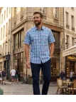 CHALLENGER CH4006 Chemise Manches Courtes 100% Coton Bleu
