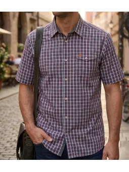 Chemise manches courtes pour homme orange en pur coton de la marque CHALLENGER modèle CH4007 avec poche poitrine à rabat.