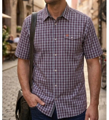 Chemise manches courtes pour homme orange en pur coton de la marque CHALLENGER modèle CH4007 avec poche poitrine à rabat.