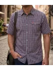 Chemise manches courtes pour homme orange en pur coton de la marque CHALLENGER modèle CH4007 avec poche poitrine à rabat.