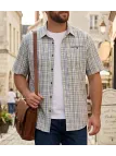 Chemise manches courtes pour homme vert et bleu CHALLENGER modèle CH4011 avec poche poitrine boutonnée.