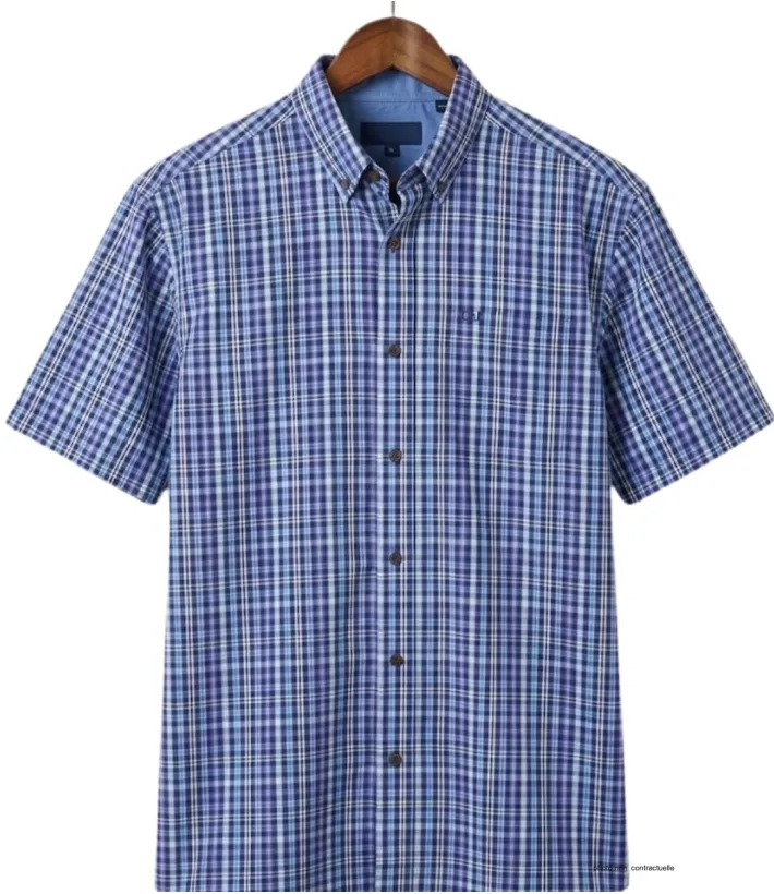 CHALLENGER CH4014 Chemise Manches Courtes Pur Coton Bleu