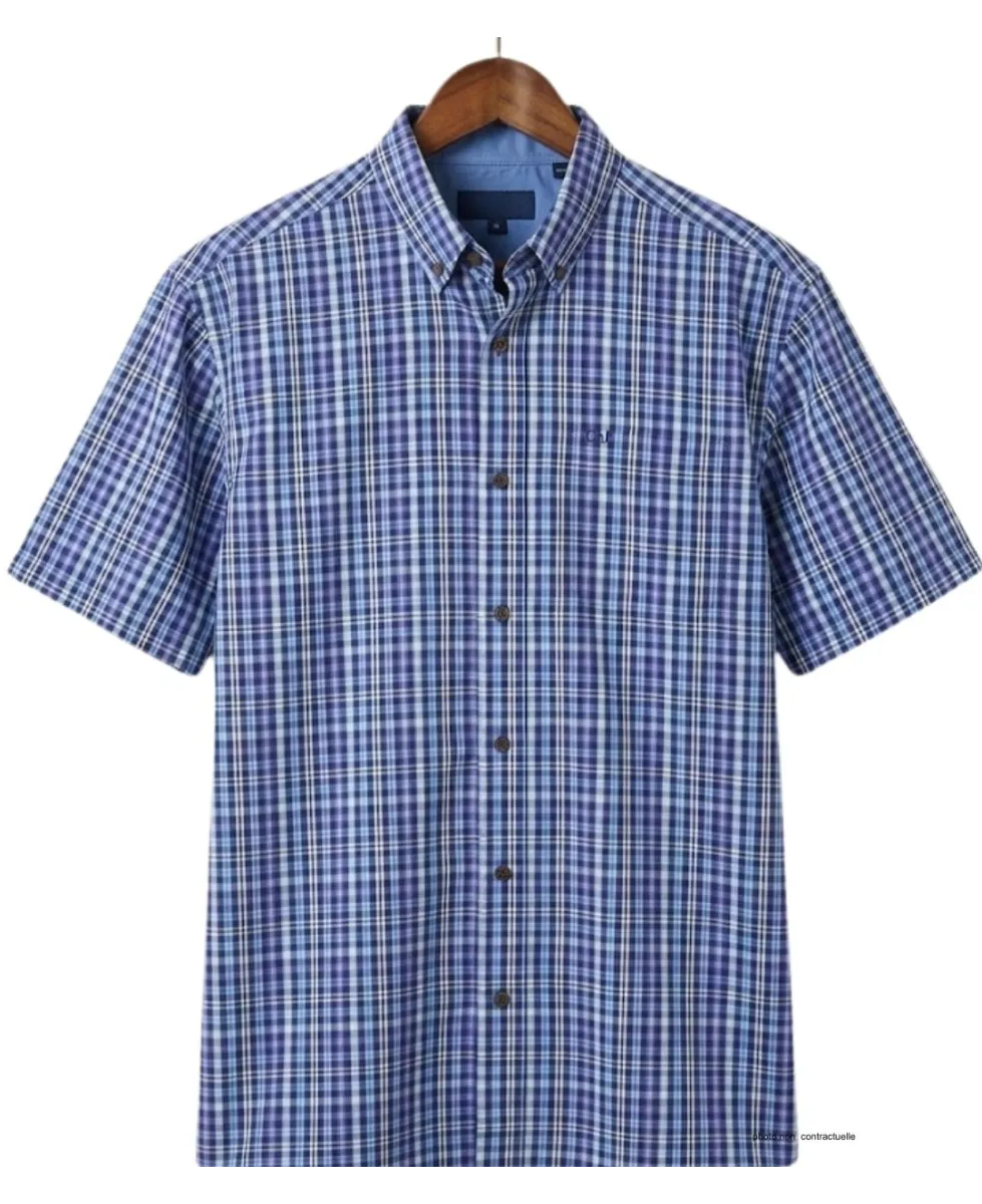 CHALLENGER CH4014 Chemise Manches Courtes Pur Coton Bleu