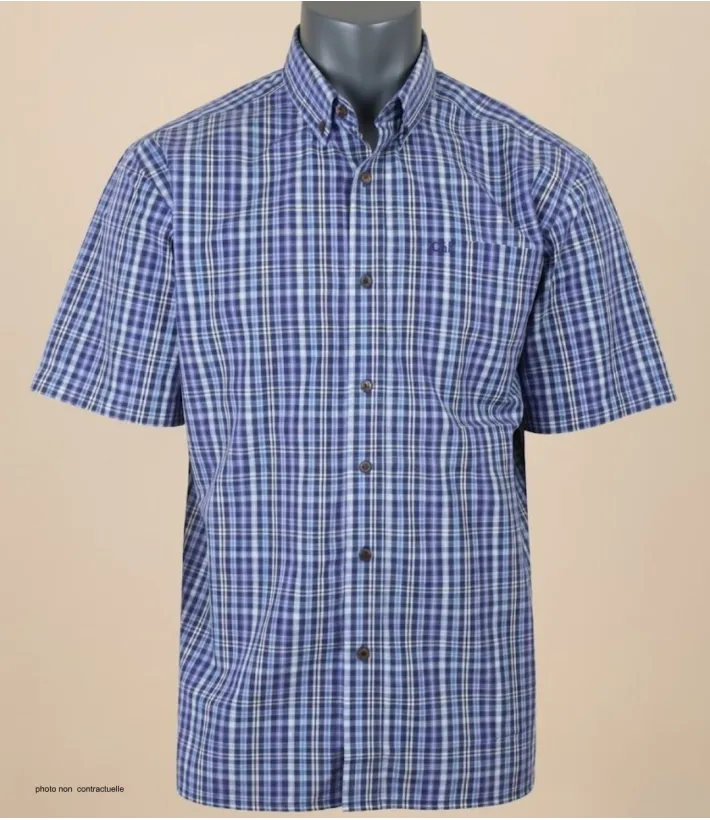 CHALLENGER CH4014 Chemise Manches Courtes Pur Coton Bleu