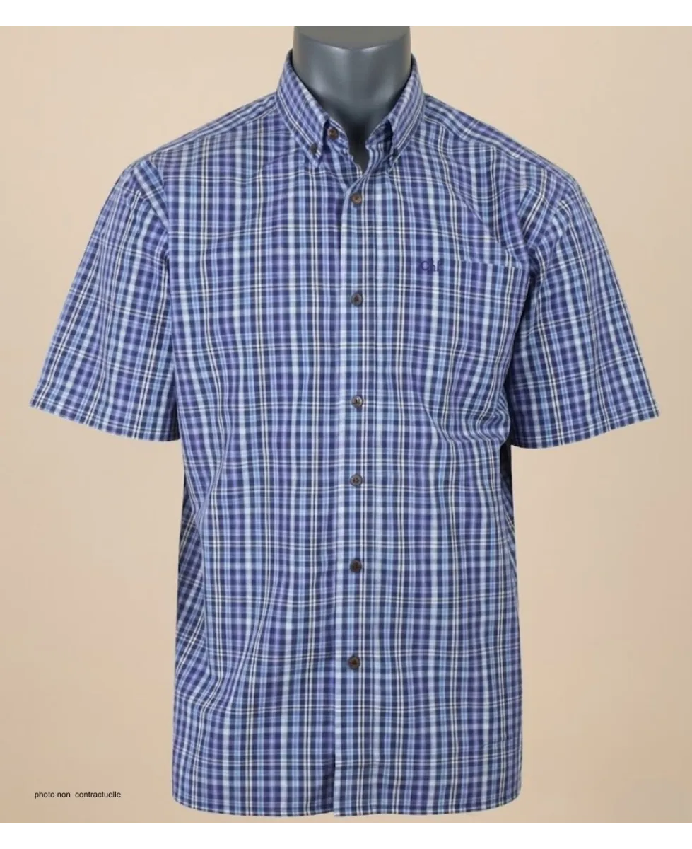CHALLENGER CH4014 Chemise Manches Courtes Pur Coton Bleu