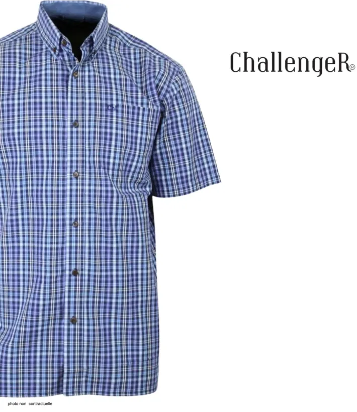 CHALLENGER CH4014 Chemise Manches Courtes Pur Coton Bleu