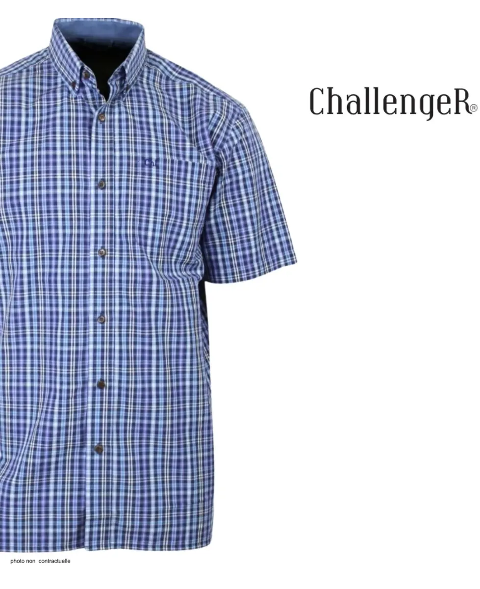 CHALLENGER CH4014 Chemise Manches Courtes Pur Coton Bleu