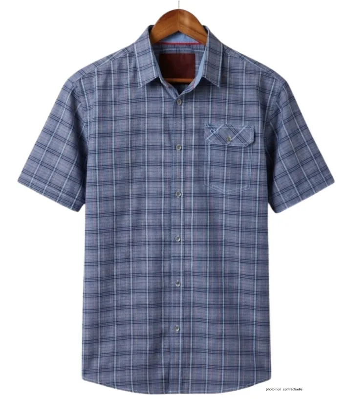 CHALLENGER CH4021 Chemise Manches Courtes Pur Coton Bleu Orange