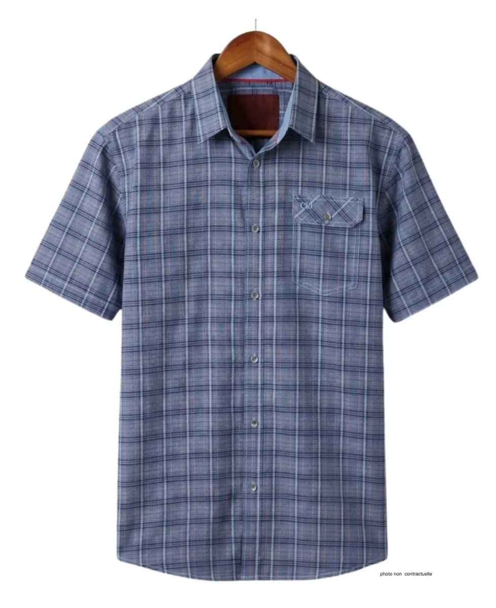 CHALLENGER CH4021 Chemise Manches Courtes Pur Coton Bleu Orange