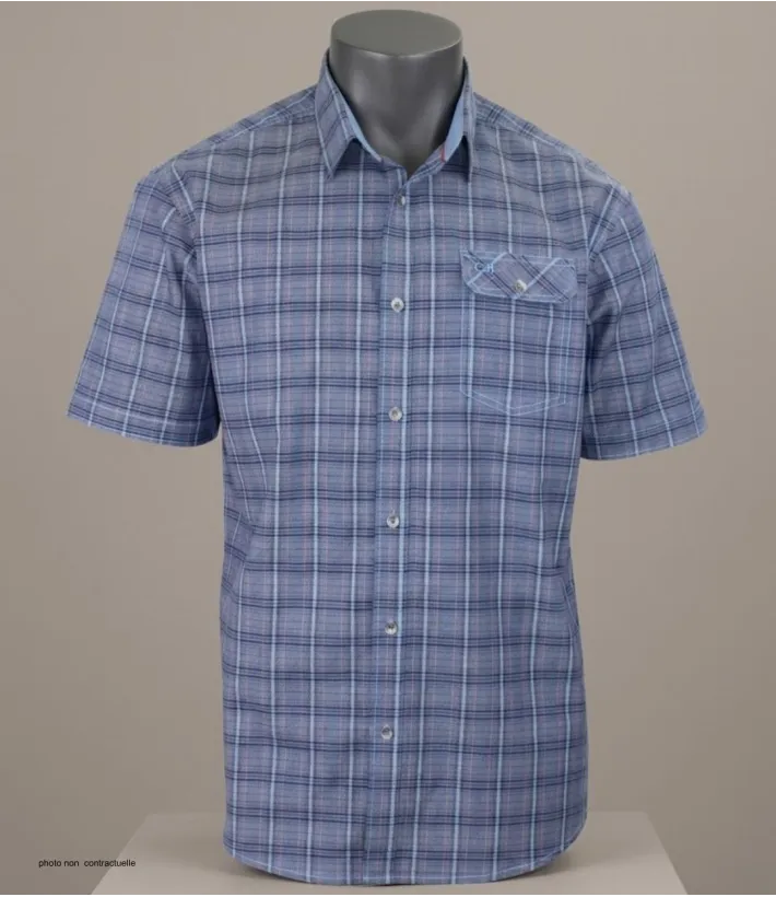 CHALLENGER CH4021 Chemise Manches Courtes Pur Coton Bleu Orange