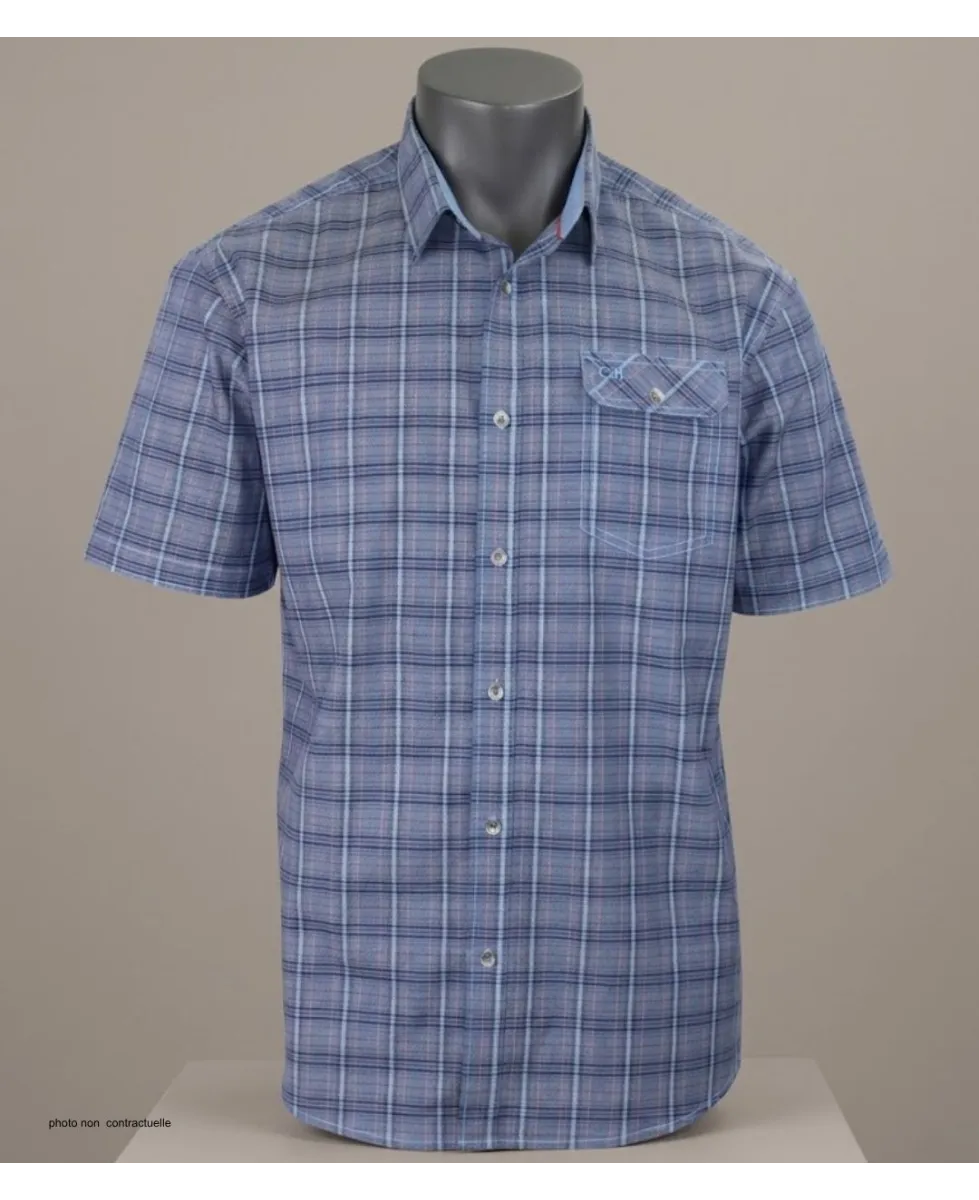 CHALLENGER CH4021 Chemise Manches Courtes Pur Coton Bleu Orange
